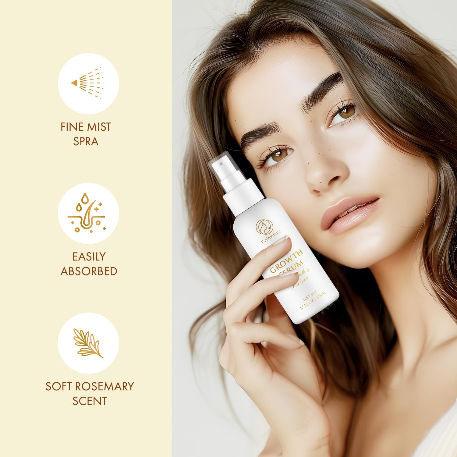 Psalmonica spray application demonstrates easy, even distribution onto the scalp