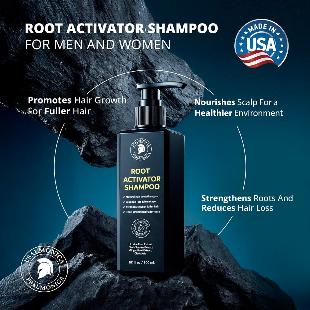 Psalmonica shampoo liquid texture demonstrates rich foam for gentle cleansing.