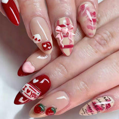 PSBRBAD almond Valentine nails with 3D heart design for romantic looks