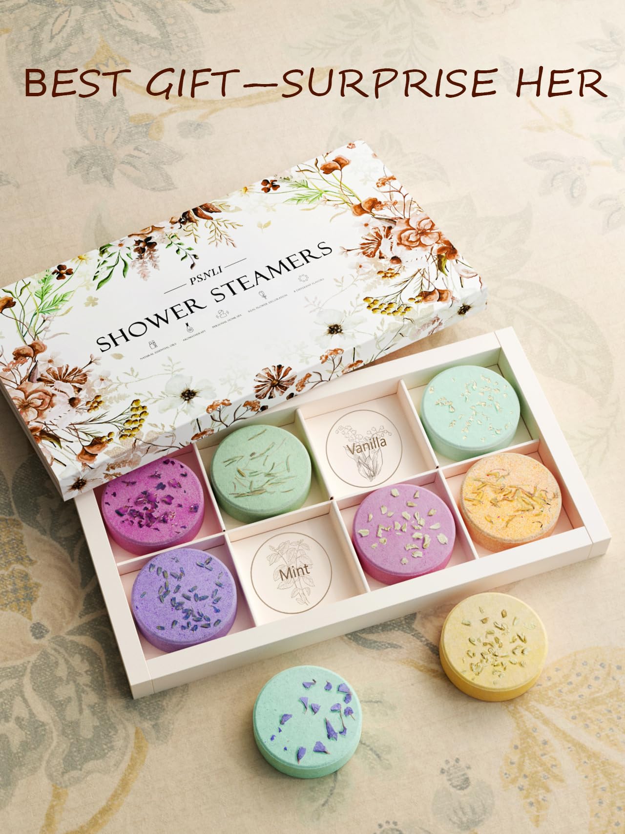 Psnli eucalyptus shower steamer packaging offers a clear mind moment.