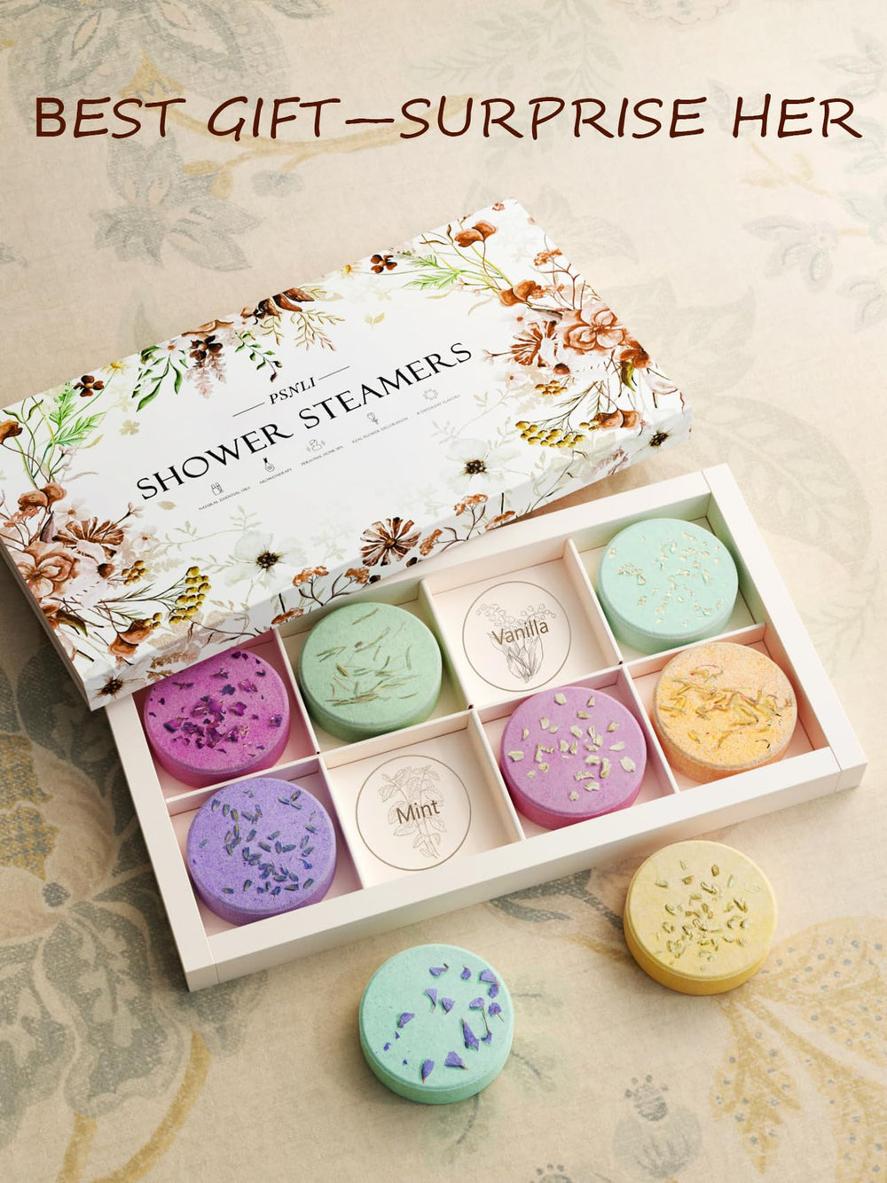Psnli eucalyptus shower steamer packaging offers a clear mind moment.