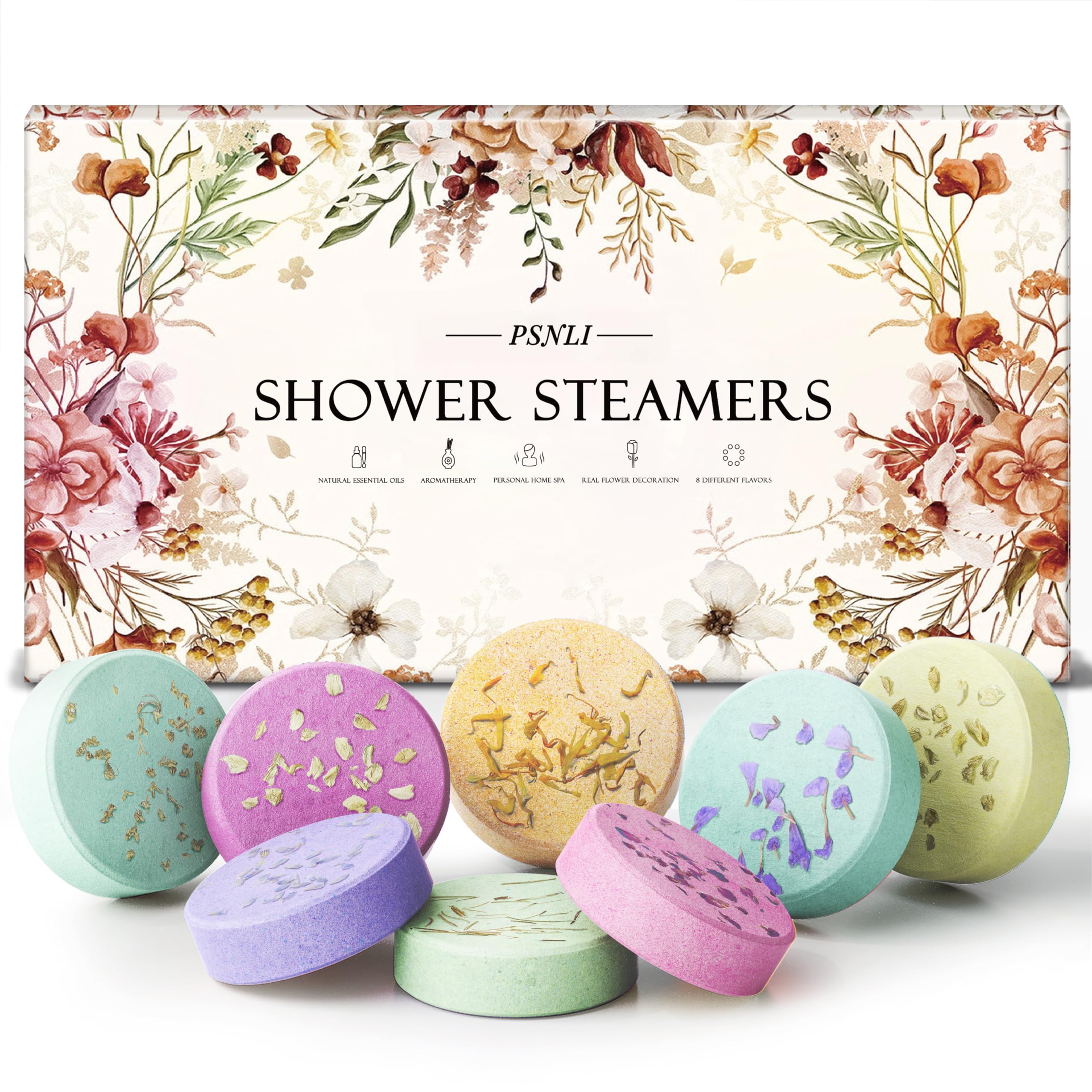 Psnli lavender shower steamer packaging evokes calming aromatherapy.
