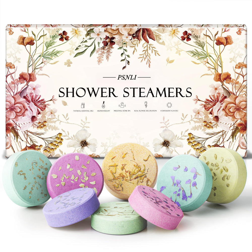 Psnli lavender shower steamer packaging evokes calming aromatherapy.