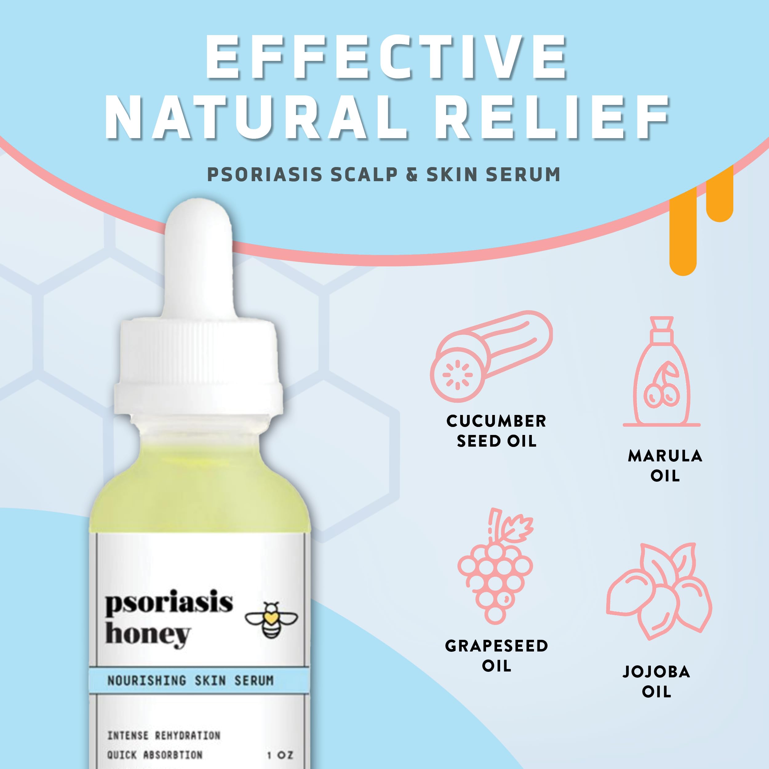 Psoriasis Honey dry oil texture dropper for fast absorption and lightweight moisture.