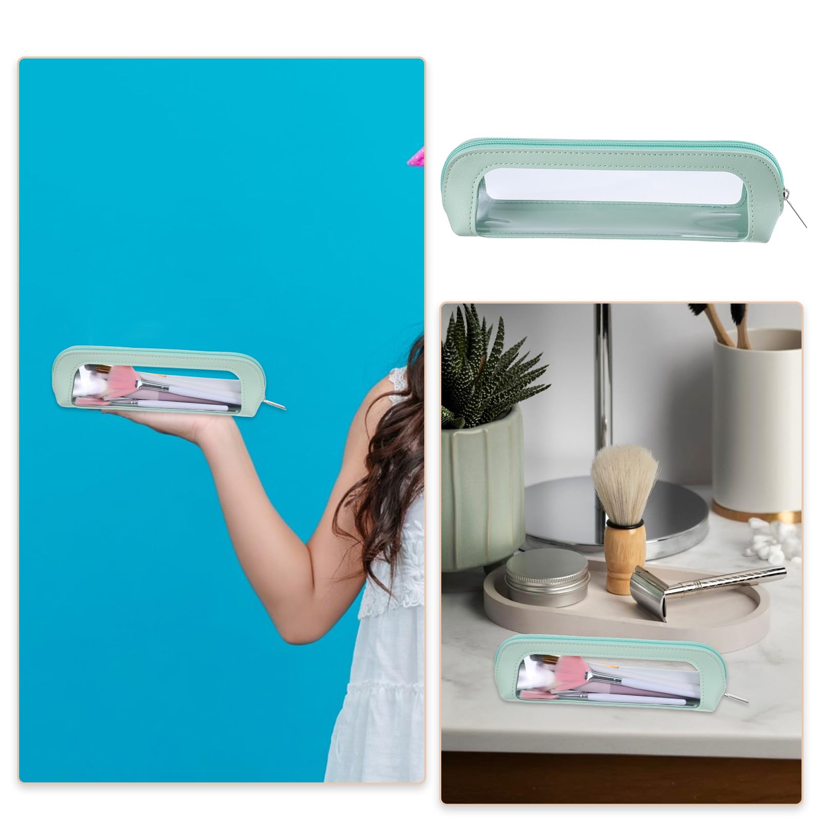 Clear shell design fits lipstick, foundation, and brushes neatly.