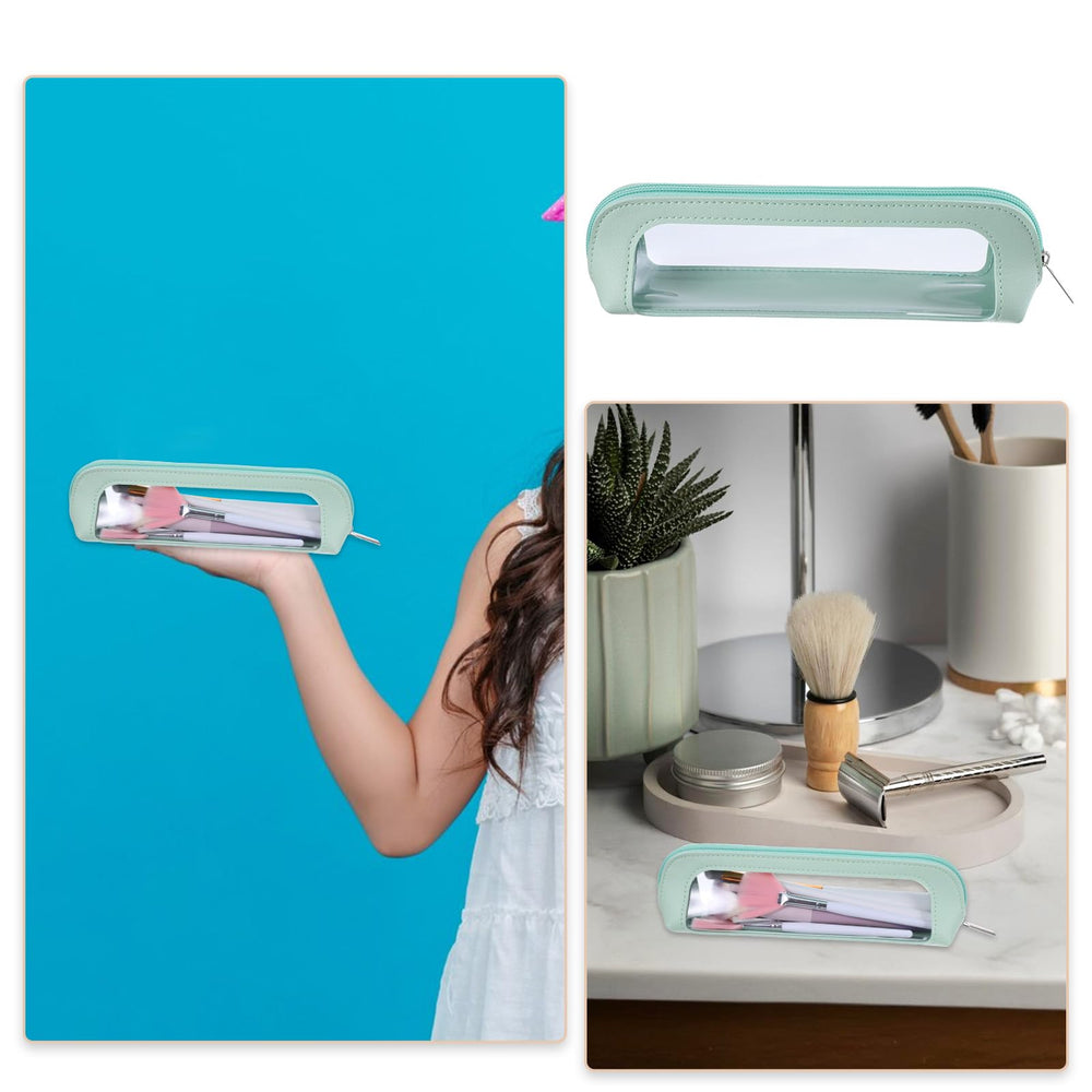 Clear shell design fits lipstick, foundation, and brushes neatly.
