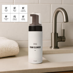 Public Goods facial cleanser bottle back label showing ingredients and cruelty-free claim