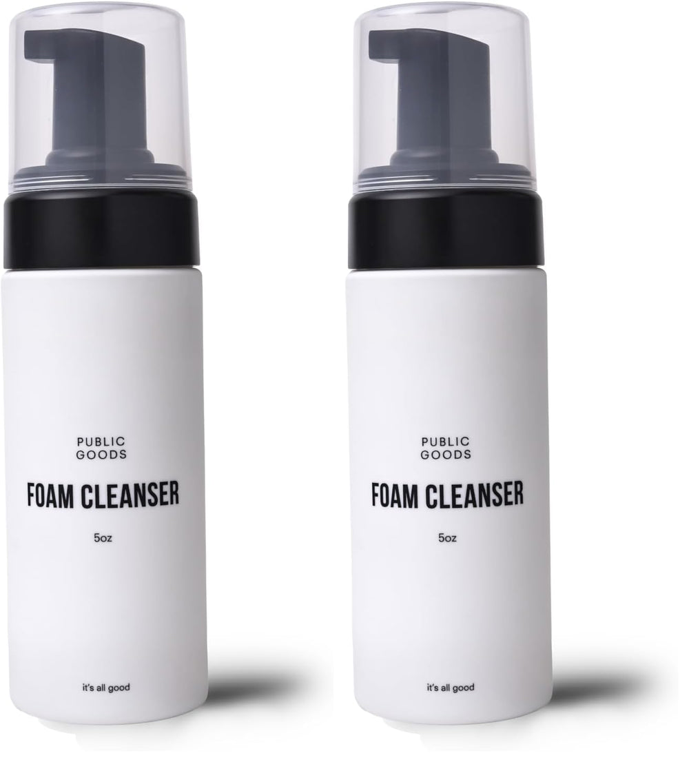 Public Goods facial cleanser bottle front label highlighting vegan-friendly hydration