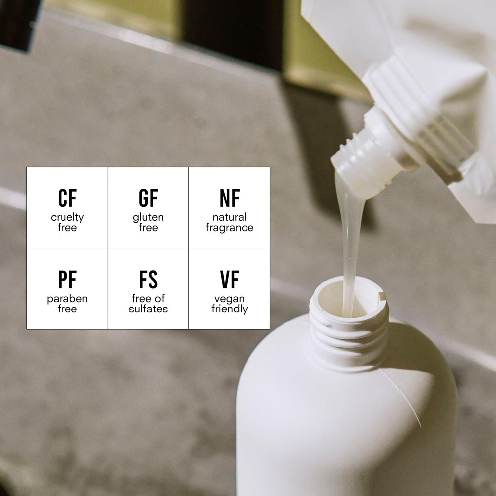 Public Goods hand soap bottle side view with recyclable packaging