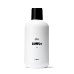 Public Goods shampoo bottle front highlighting gentle cleansing with organic oils.
