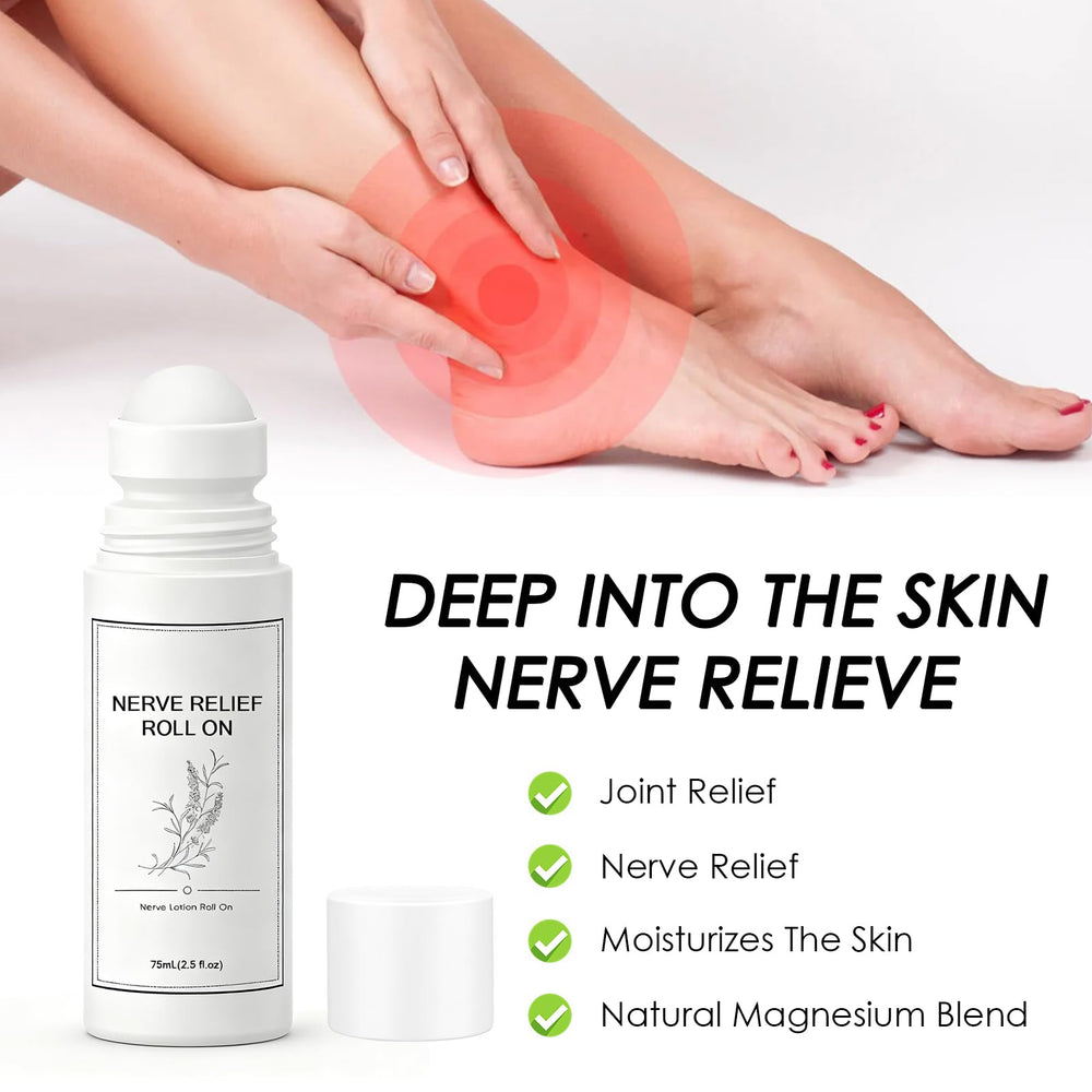Pucges Nerve Relief Roll-On being applied to skin for targeted comfort.