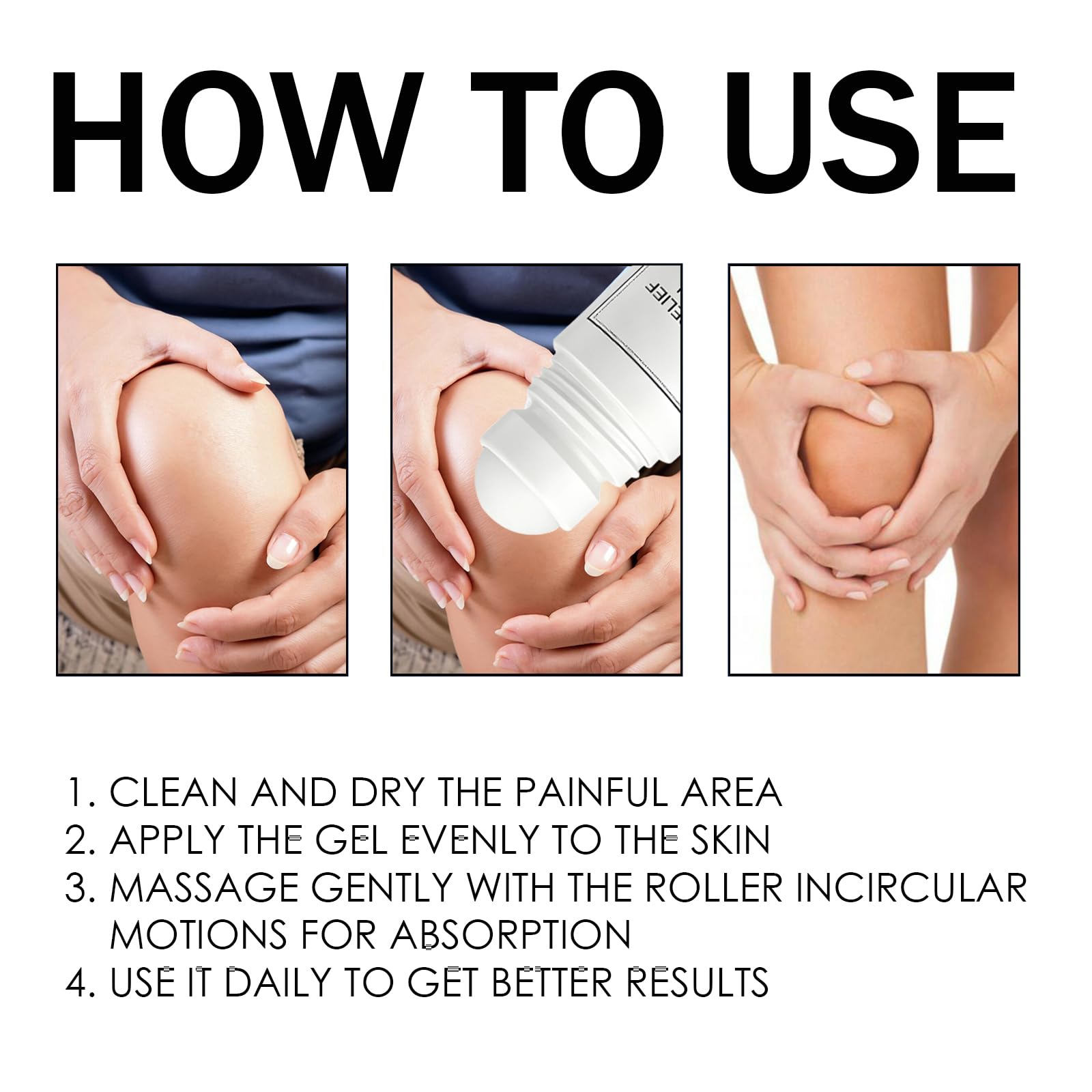 Pucges Nerve Relief Roll-On on legs with gentle daily care.