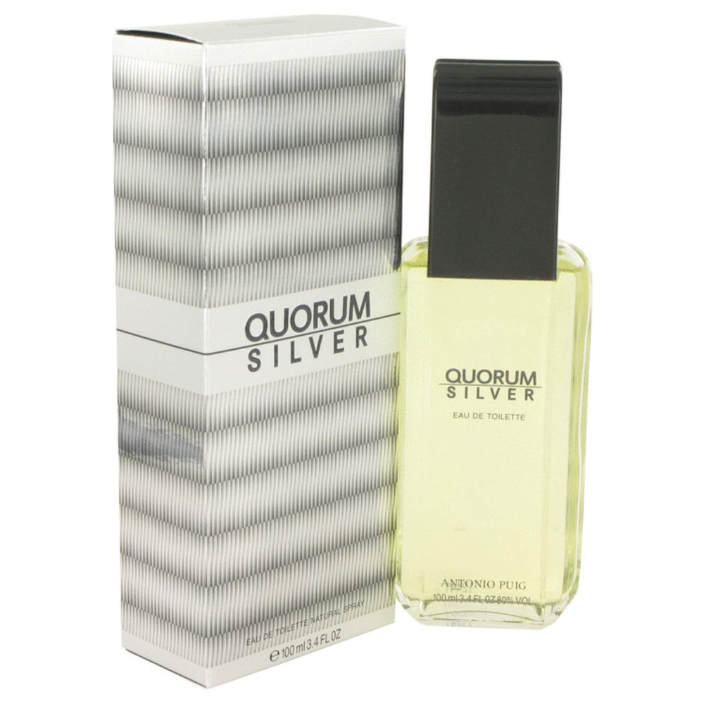 Puig Quorum Silver EDT bottle close-up, ideal for daily wear and evening events.