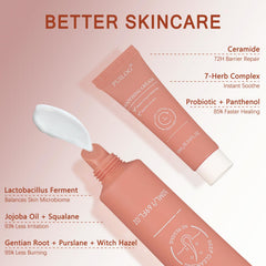 PUILOG facial-hair-removal-cream-kit close-up shows smooth skin after use.