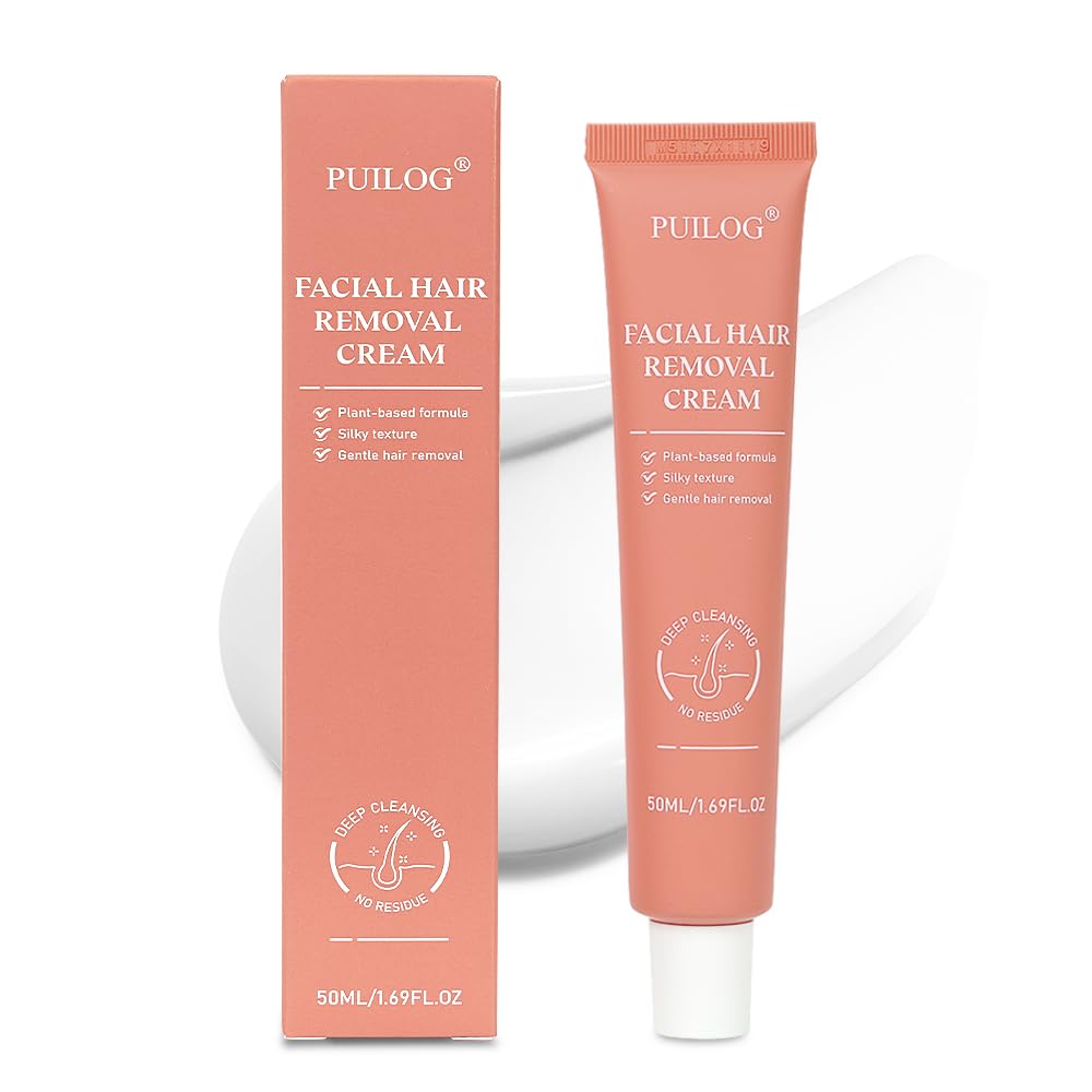 PUILOG facial hair removal cream packaging for easy at-home use.