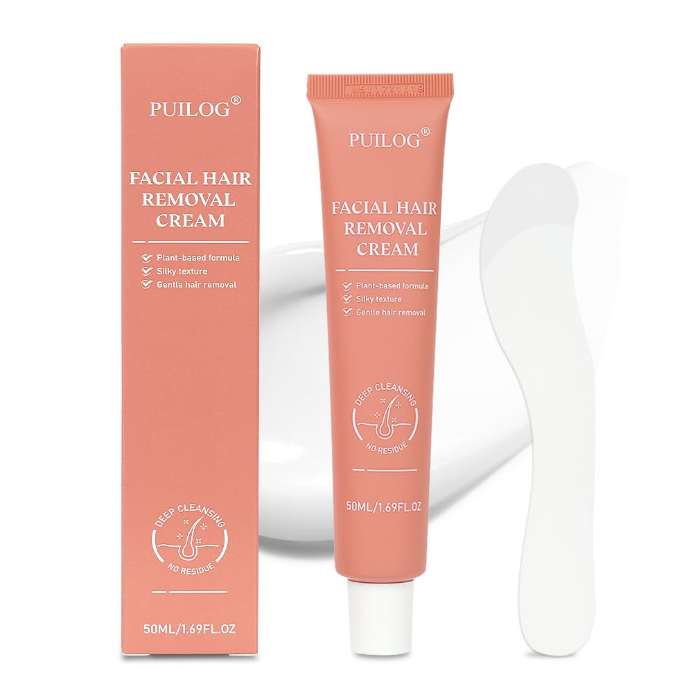 PUILOG hair removal cream applied to the face for smooth, salon-like results at home.