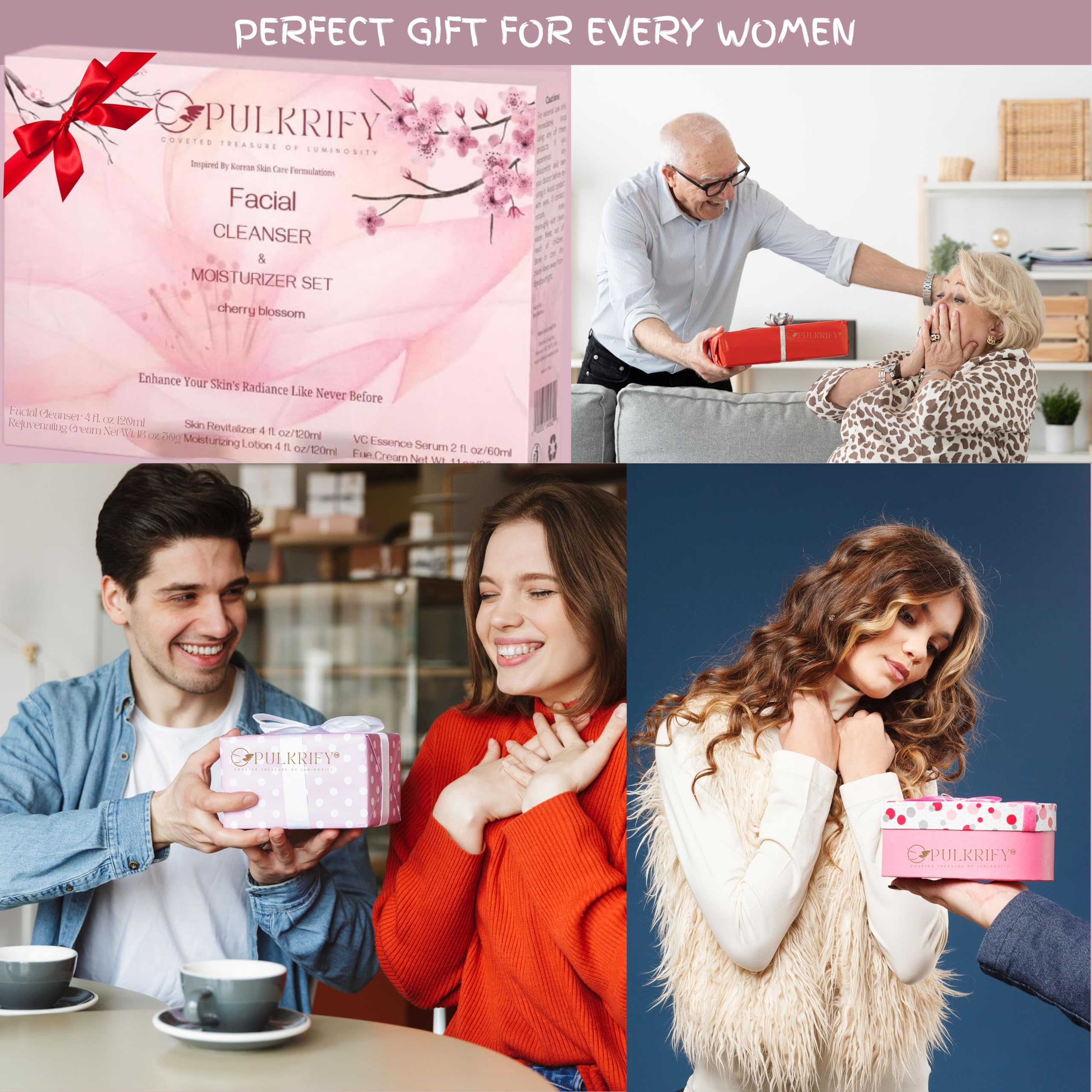 Pulkrify Luxury Skincare Set packaging in pink with gold accents