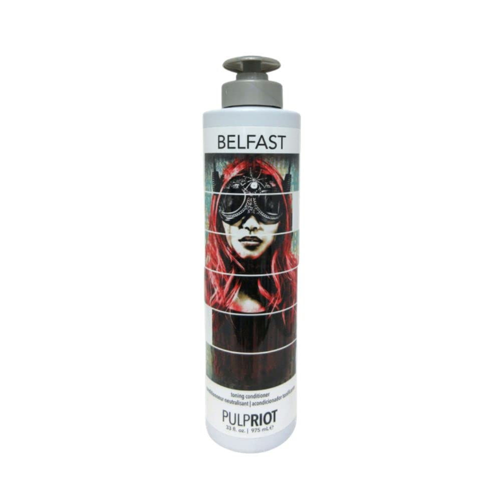 Pulp Riot Belfast Toning Conditioner bottle shows purple formula to help curb yellow tones in hair.