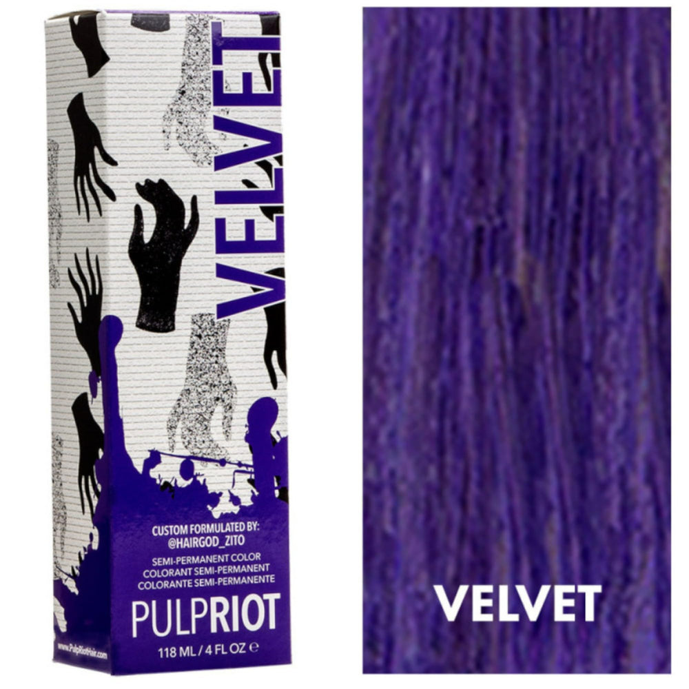 Pulp Riot Velvet bottle displays vibrant semi-permanent color for bold results.