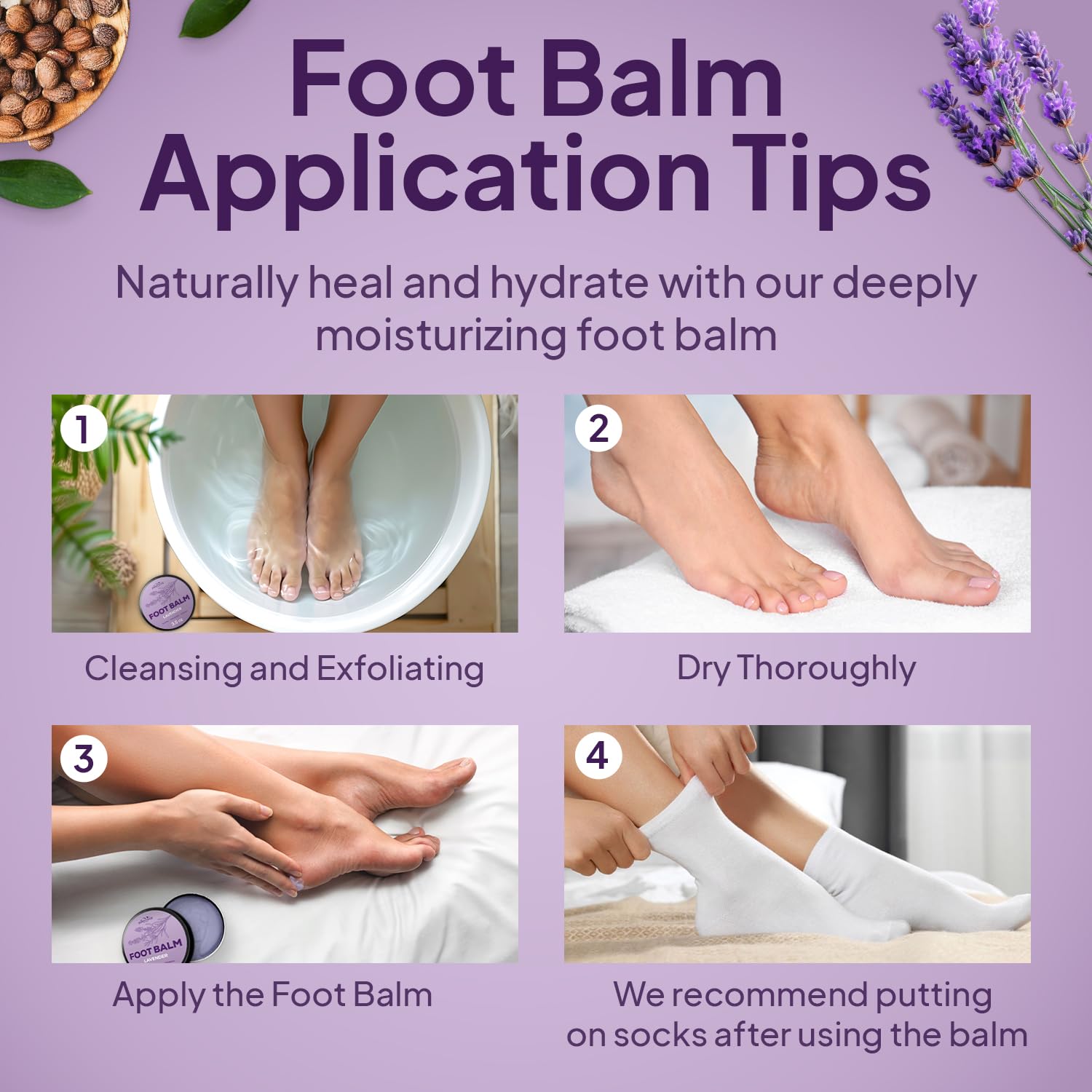 Pumice Valley Foot Balm graphic highlighting vegan, all-natural formula