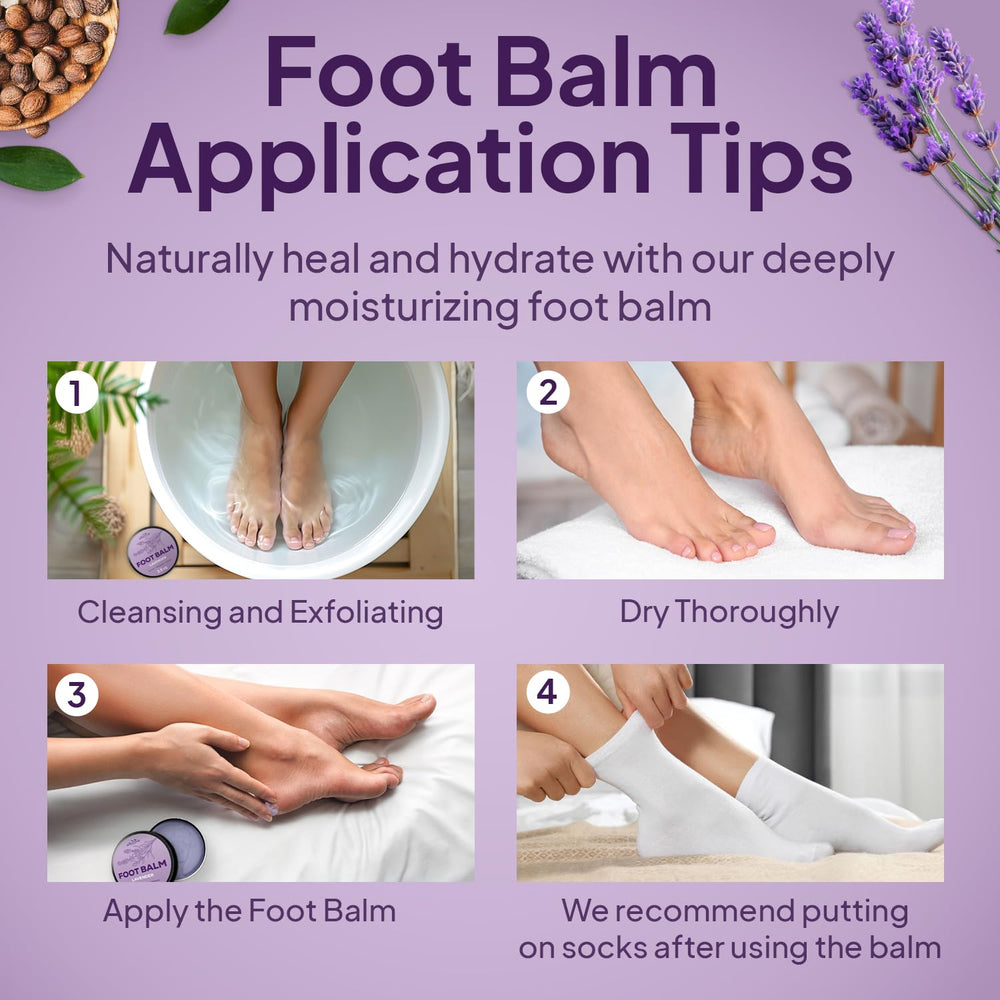 Pumice Valley Foot Balm graphic highlighting vegan, all-natural formula