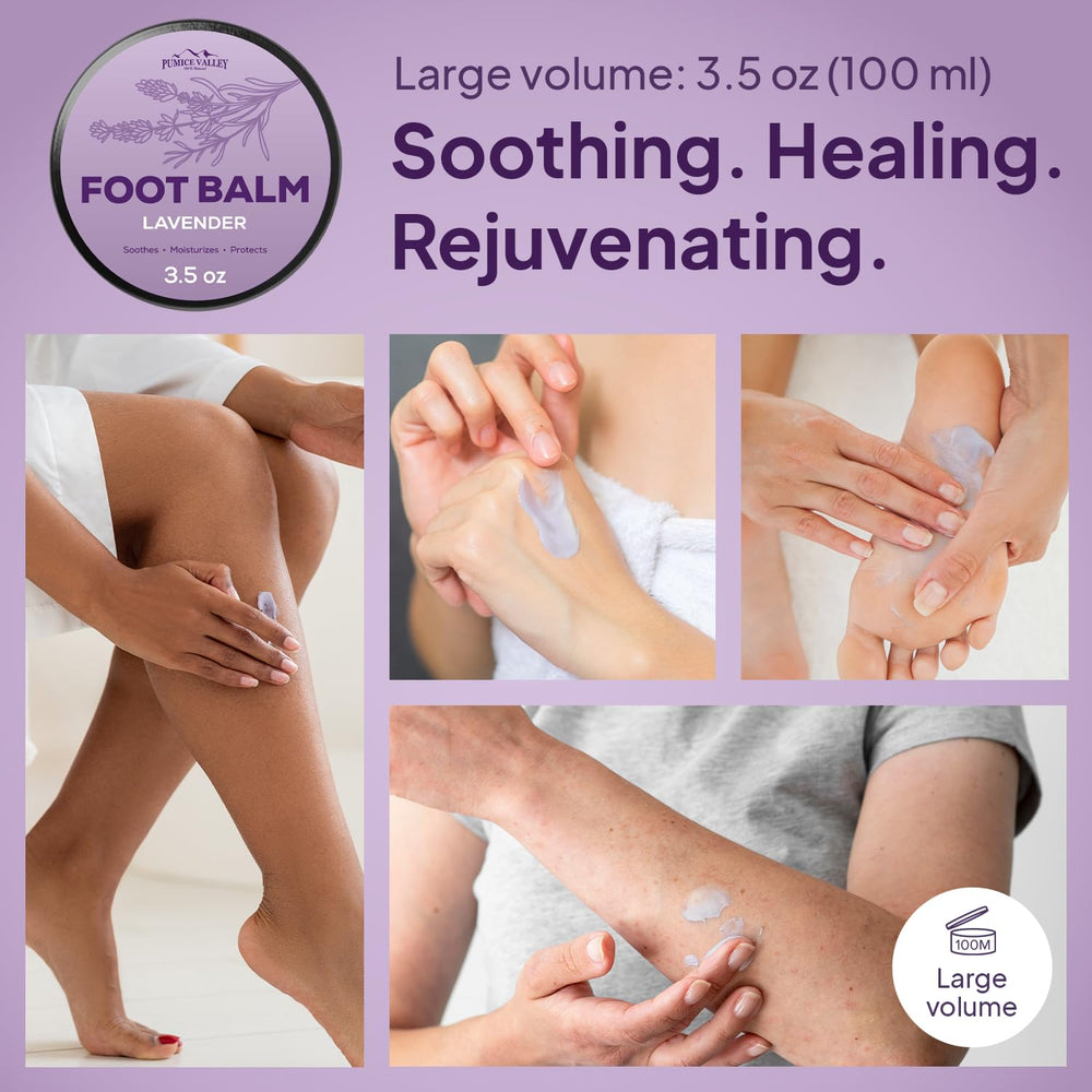 Pumice Valley Foot Balm on nightstand ready for nighttime routine