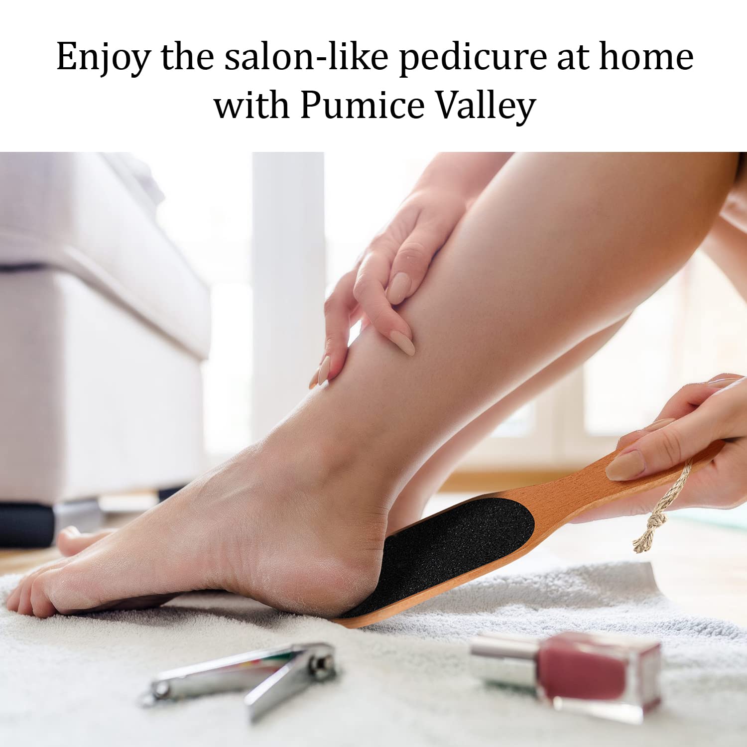 Pumice Valley heel scraper for feet delivering spa-like foot care at home.