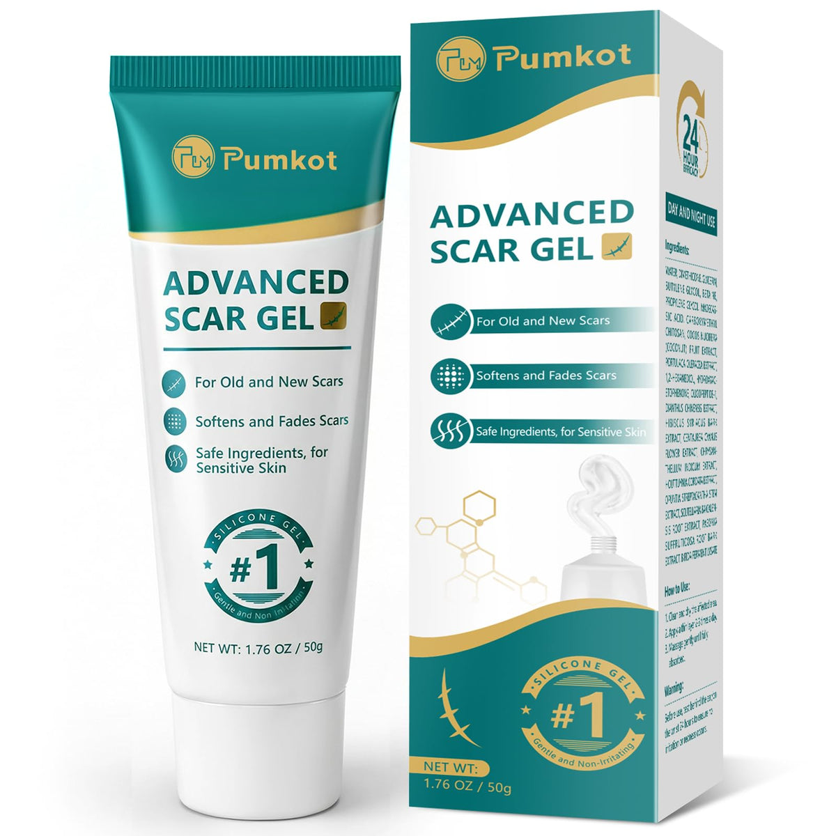 Pumkot Scar Cream tube-front showing lightweight daily scar care.