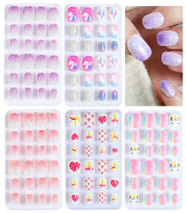 Pumkryth flower heart print press-on nails for kids with sparkly appeal