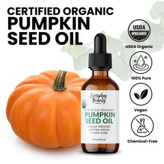 Pumpkin seed oil in amber glass bottle protecting nutrients.