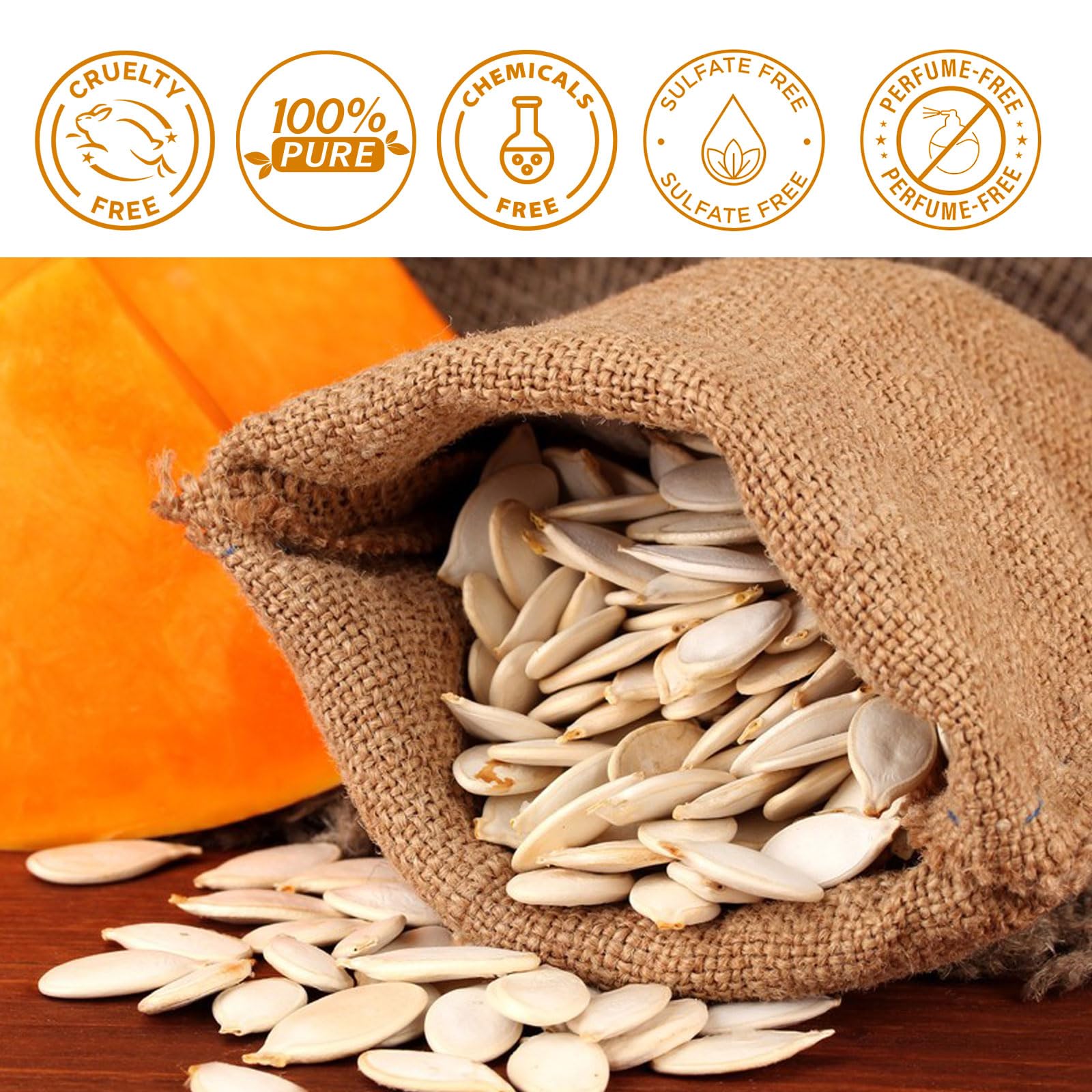 Pumpkin Seed Oil for body and nails care, supporting cuticle health.
