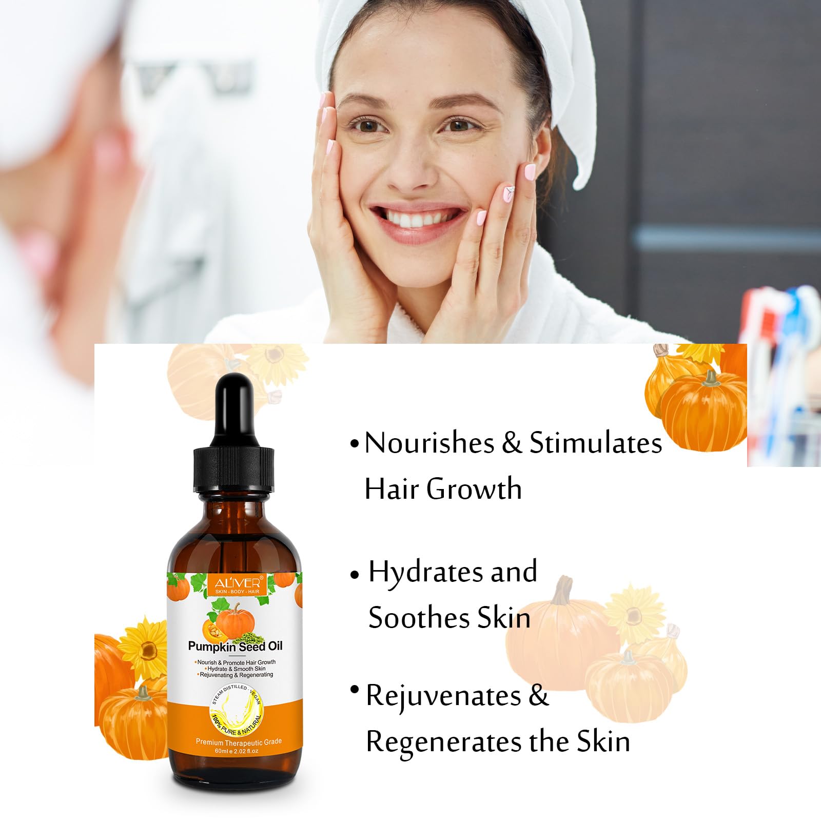 Pumpkin Seed Oil used for hair care with lightweight hydration.