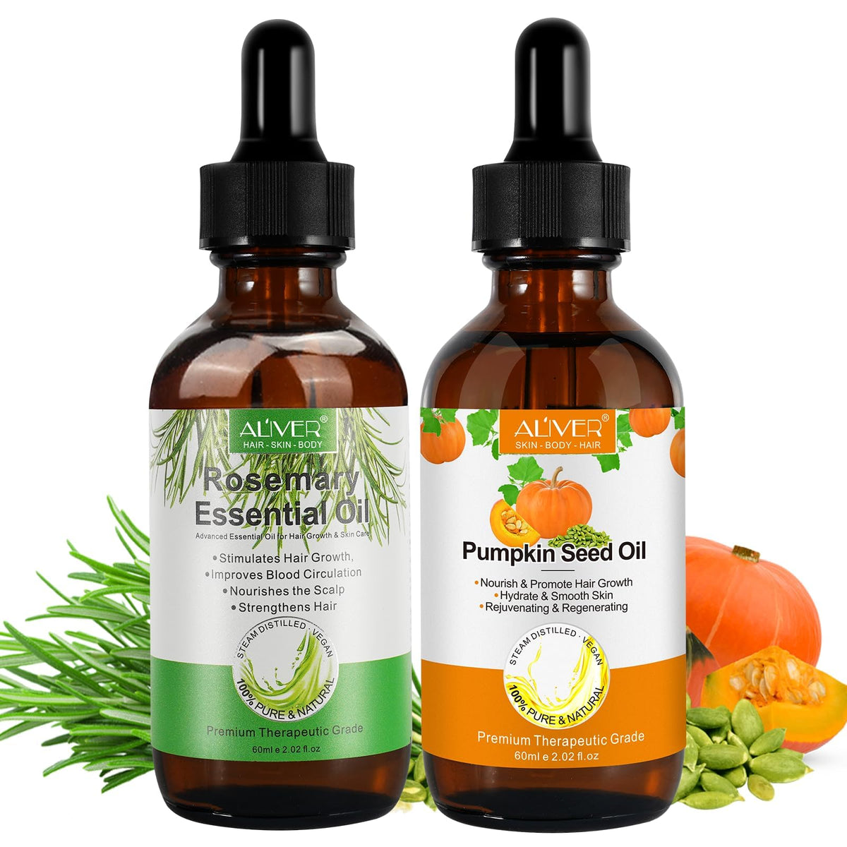 Pumpkin Seed Oil bottle for hair growth and scalp nourishment.