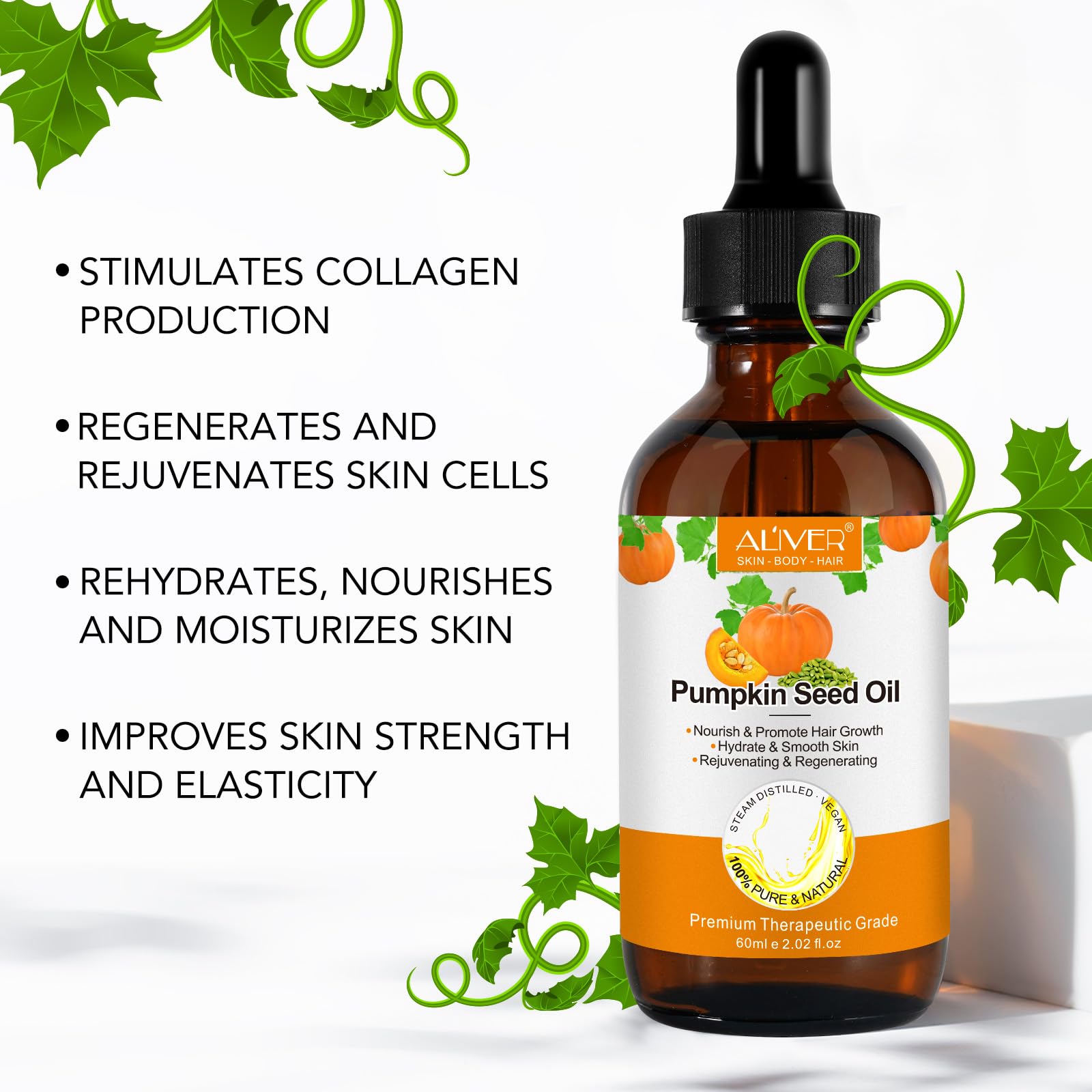 Close look at natural unsaturated fatty acids and vitamins in pumpkin seed oil.