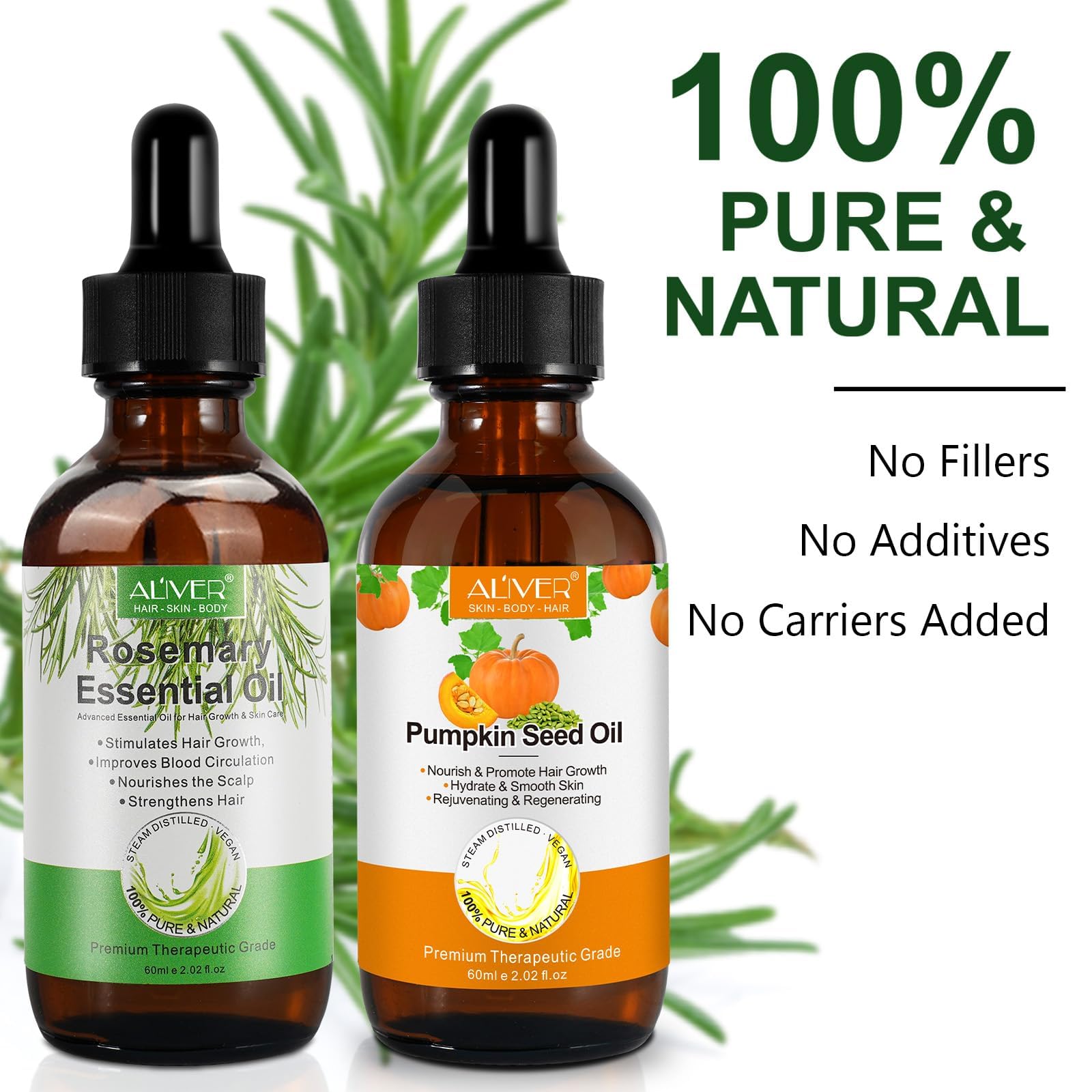 Pumpkin Seed Oil bottle highlighting scalp hydration benefits.