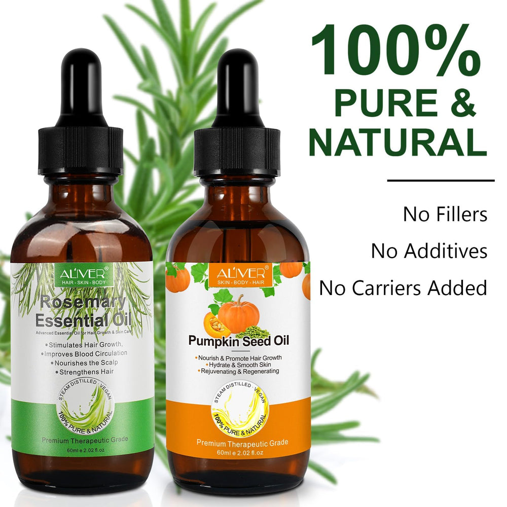 Pumpkin Seed Oil bottle highlighting scalp hydration benefits.