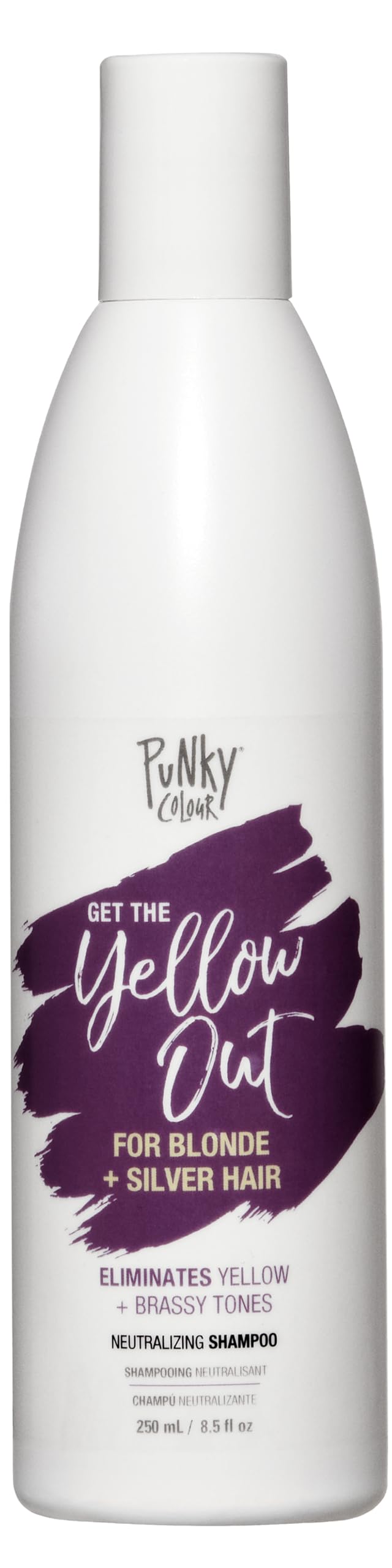 Punky Colour 3-in-1 Yellow Out bottle illustrating color-depositing cleanser for blondes and silvers