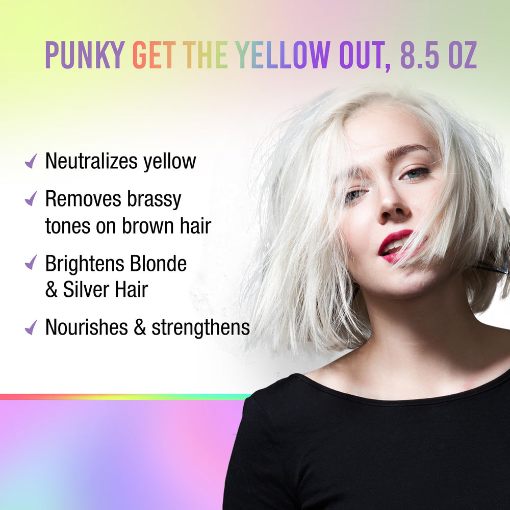Punky Colour 3-in-1 Yellow Out label highlighting sulfate-free formula and conditioning