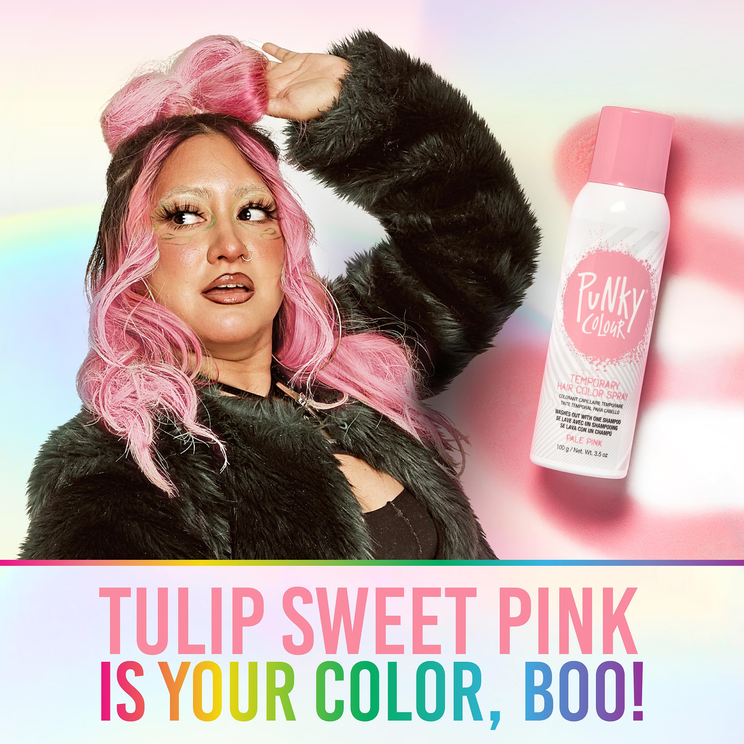 Punky Hair Color Spray demonstrates smooth, temporary color on hair.