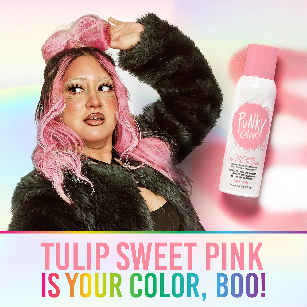 Punky Hair Color Spray demonstrates smooth, temporary color on hair.