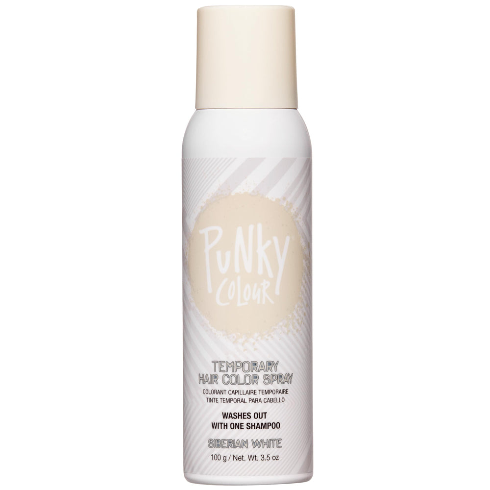 Punky Siberian White hair color spray bottle for quick, non-damaging color.