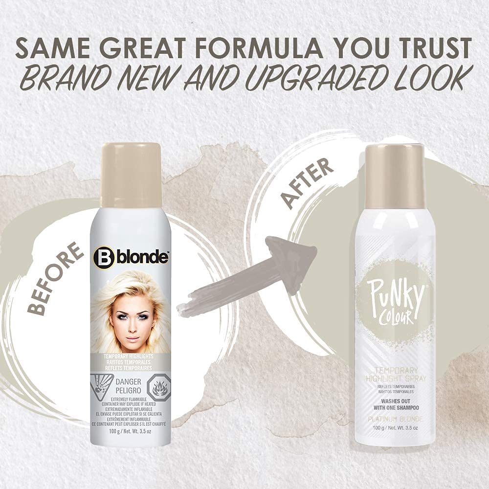 Punky spray-on color being applied to hair for subtle root touch-up.