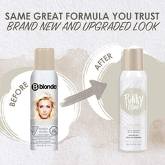 Punky spray-on color being applied to hair for subtle root touch-up.