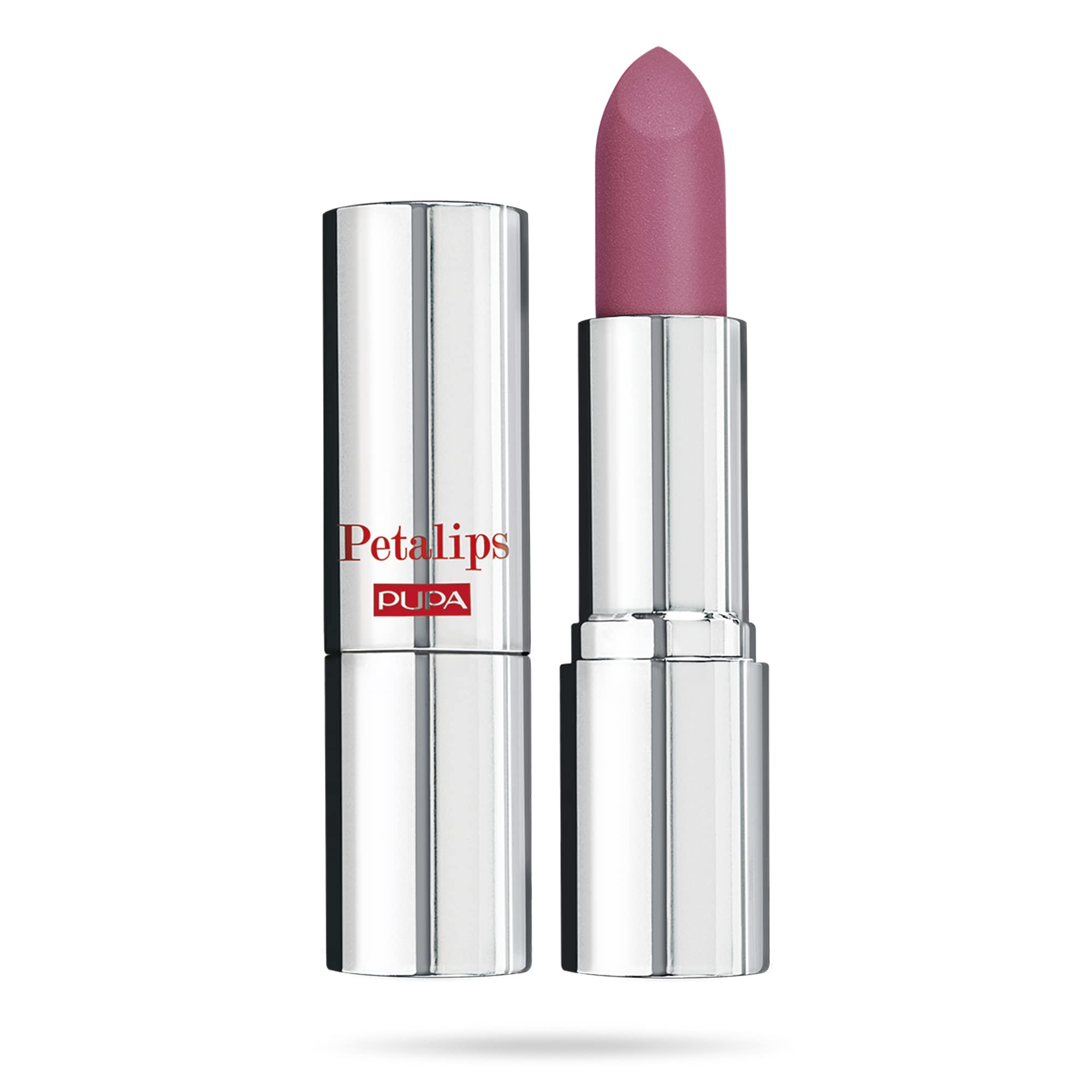 PUPA Milano Petalips Soft Matt Lipstick swatch on lips with buildable mauve violet color