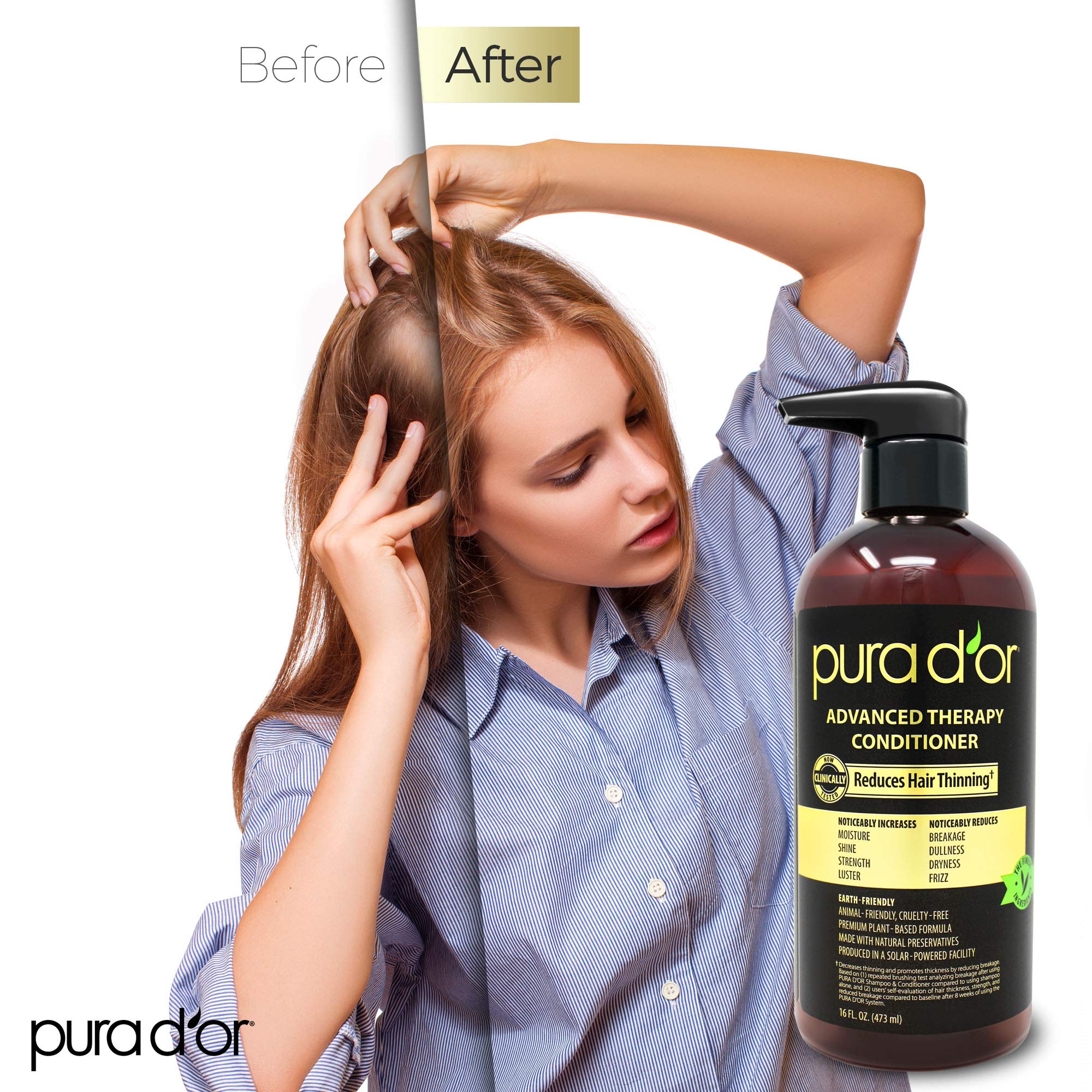 PURA D'OR Advanced Therapy Conditioner with argan oil and biotin delivers moisture and shine.