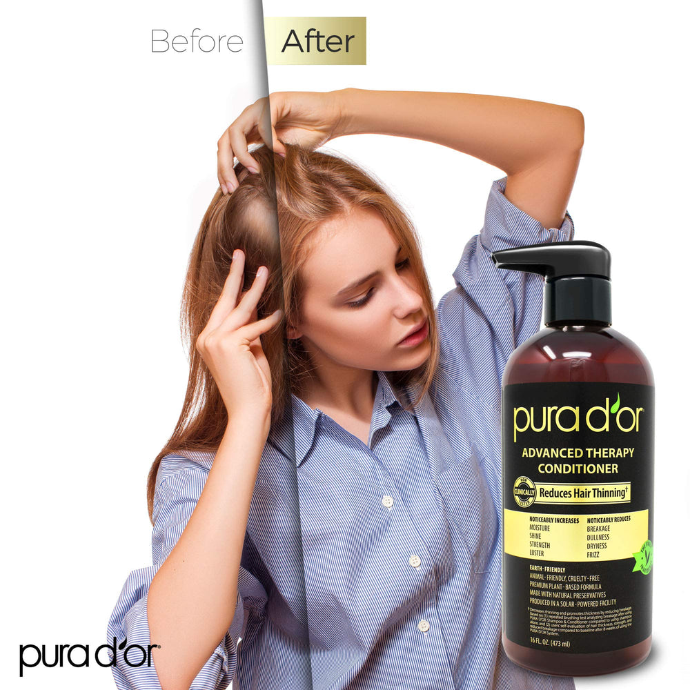 PURA D'OR Advanced Therapy Conditioner with argan oil and biotin delivers moisture and shine.
