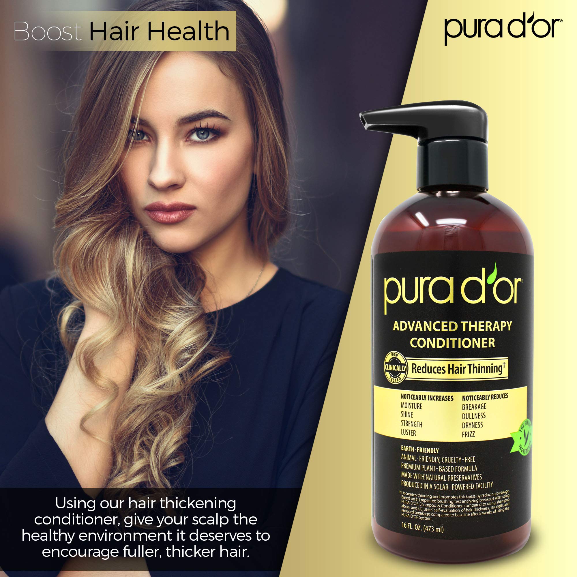 PURA D'OR conditioner with cucumber extract focuses on hydration and smoother texture.
