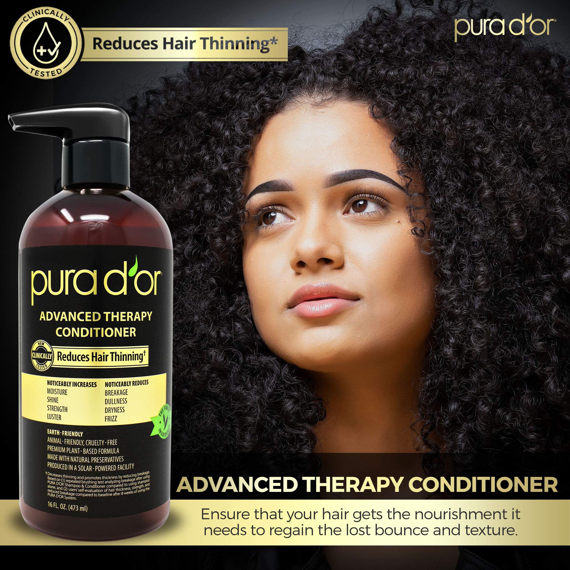 PURA D'OR Advanced Therapy Conditioner dispensing pump demonstrates easy, mess-free use.