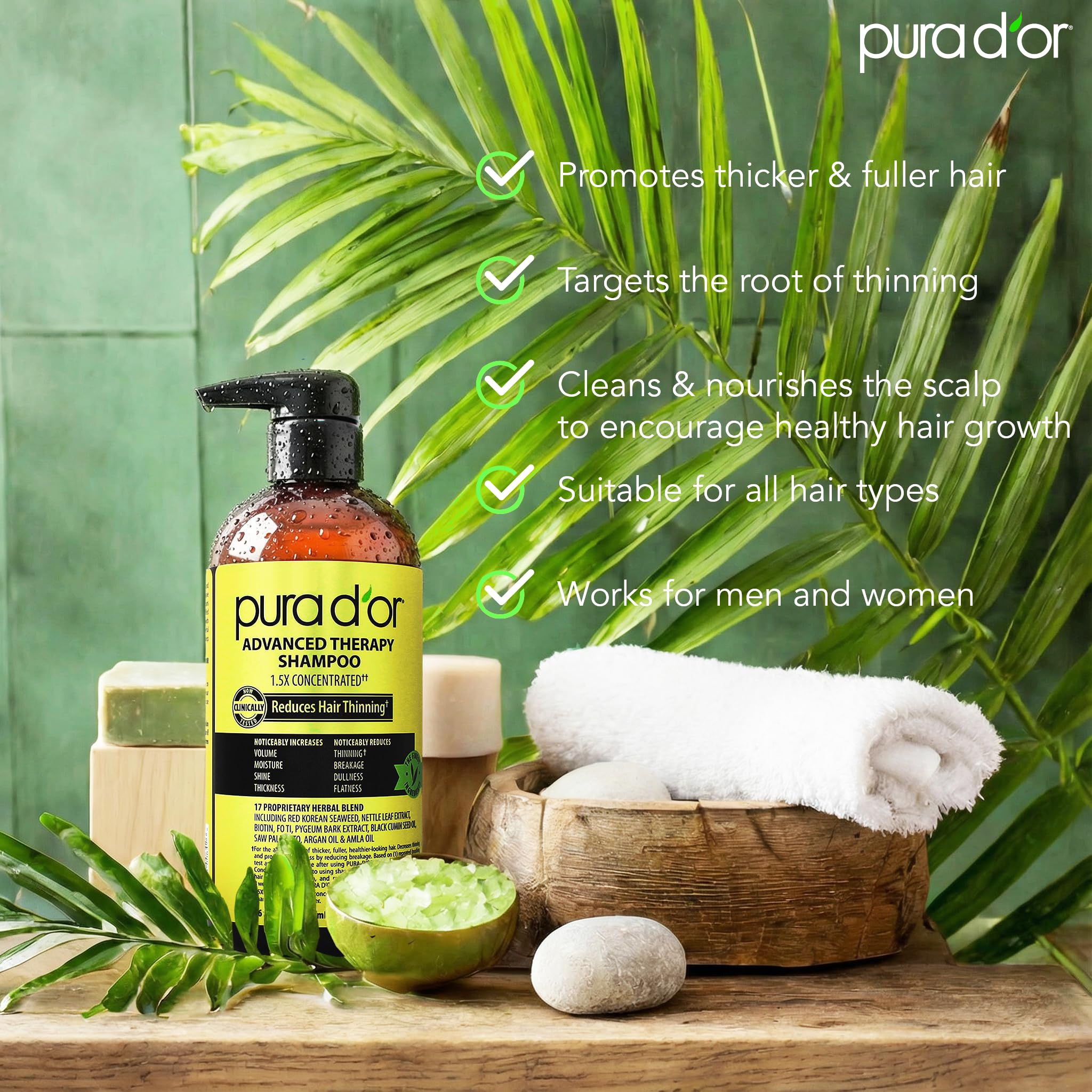 PURA D'OR sulfate-free shampoo supports gentle cleansing for sensitive scalps.