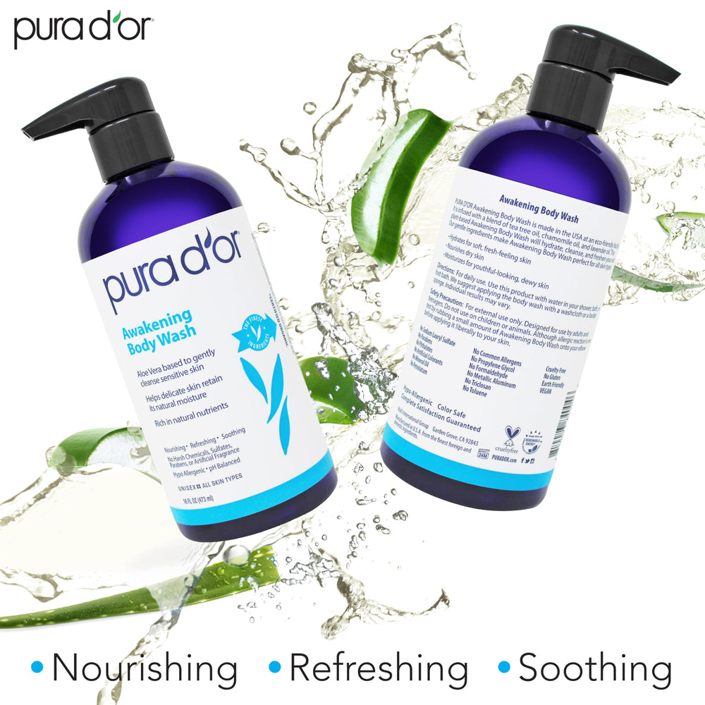PURA D'OR Awakening tub shows gentle formula suitable for sensitive skin.
